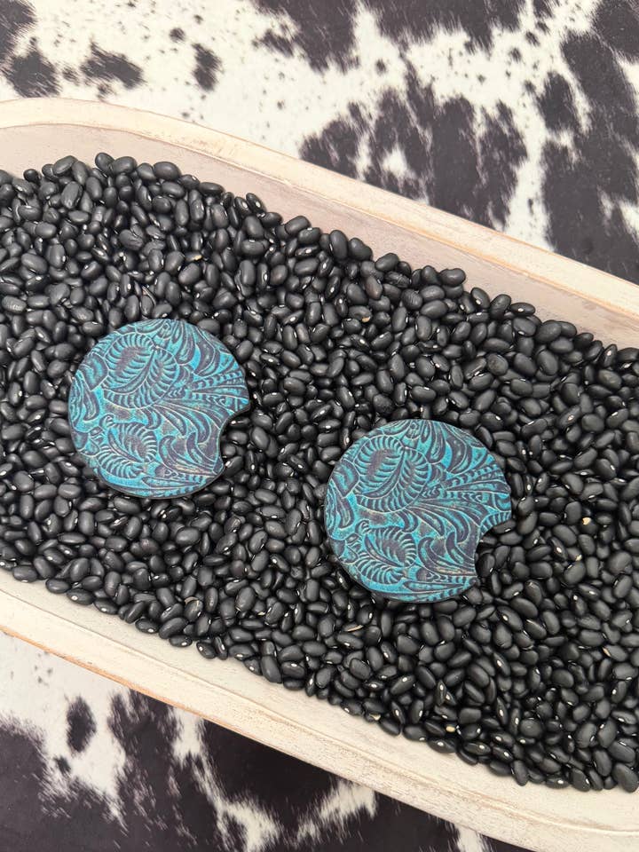 Turquoise Tooled Car Coasters for wholesale by Bottoms Up Babe Boutique