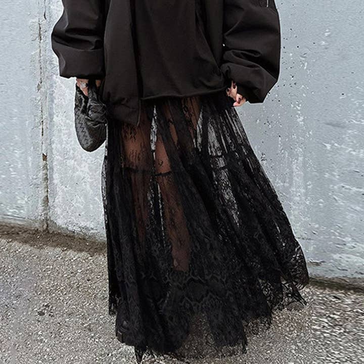 Black Sexy See-through Lace High Waist Bustier Skirt for wholesale on Faire9