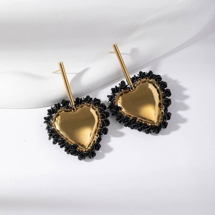 Lovelika - Wholesale Dangle Earrings - Gold and black heart earrings - Hailey