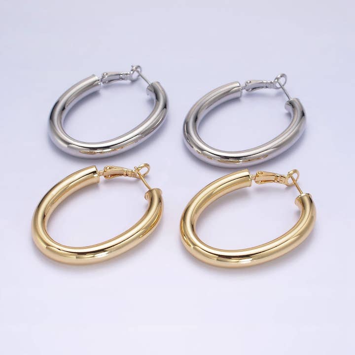Aim Eternal - Wholesale Hoop Earrings - 14K Gold Filled 45mm Chubby Oblong Hinge Hoop Earrings