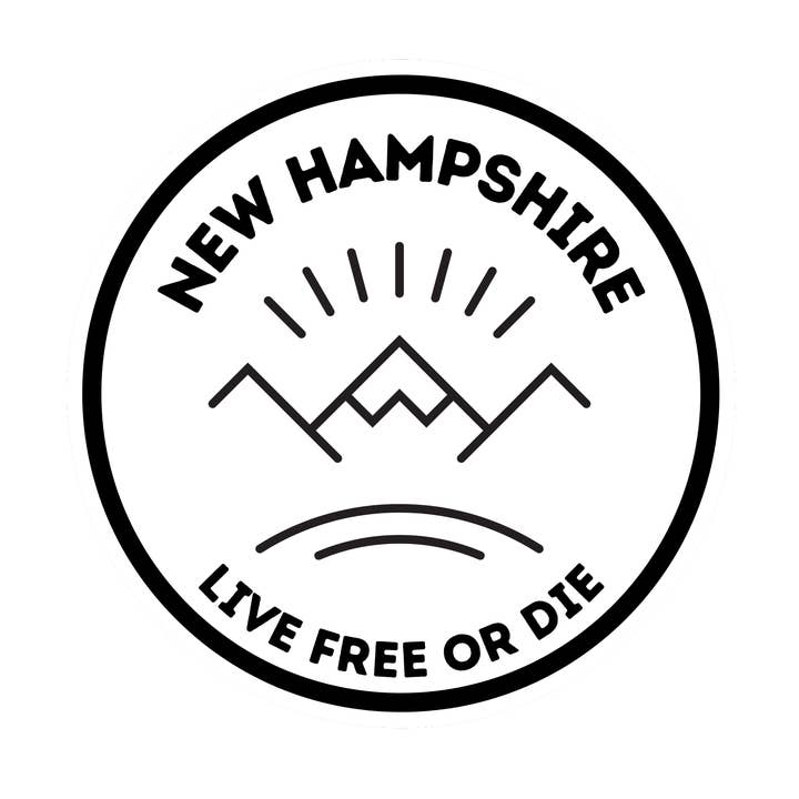 New Hampshire Live Free or Die Mountain Circle Sticker for wholesale by Nahamsha Gifts