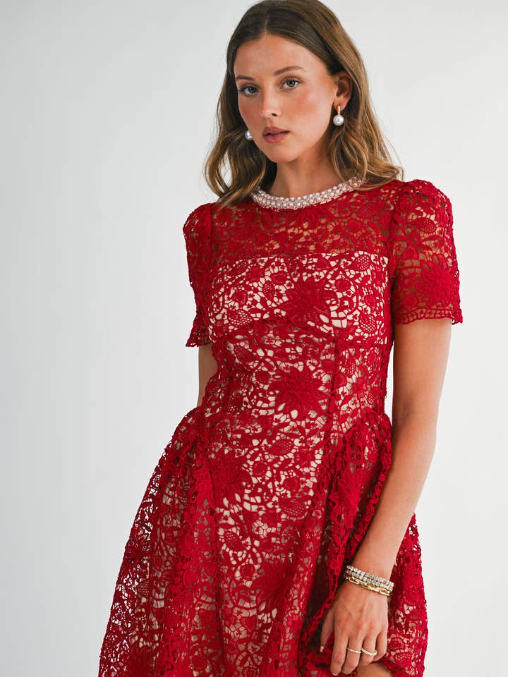 YD5057 Embellished Lace Fit & Flare Mini Dress for wholesale by EB LUXE