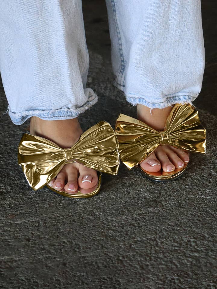 Lemonade Shoes - Wholesale High heels – Women’s - AFTER PARTY- Chrome Metallic Mule Heels w/ Bow Accents18