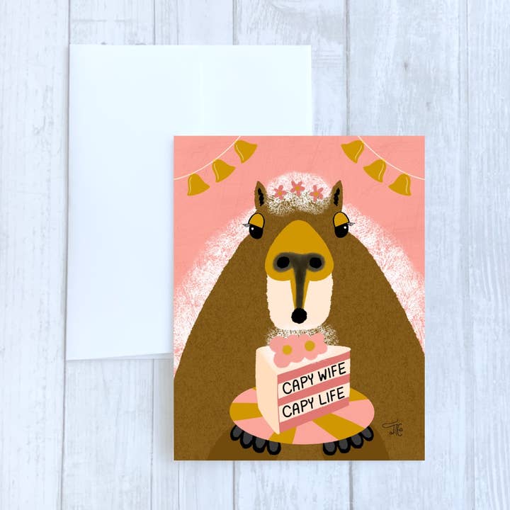 Biglietto di matrimonio Capybara Bride - «Capy Wife, Capy Life» per la vendita all'ingrosso da parte di inkpaperfable