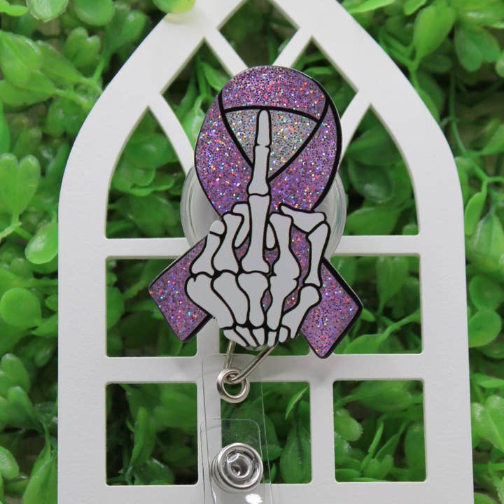 Middle Finger to Breast Cancer Ribbon Badge/ID Holder Reel for wholesale by Hylidae Boutique