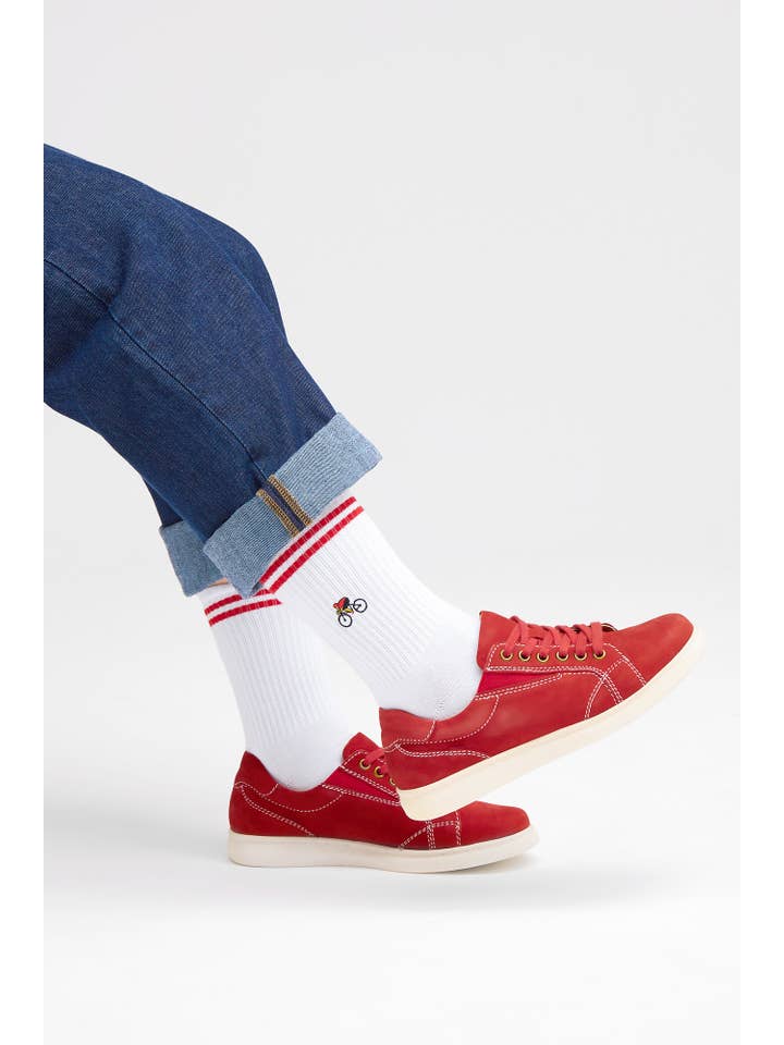 Natural Vibes - Wholesale Socks - Unisex - Bicycle Socks - Organic White Crew Socks with Cyclist2