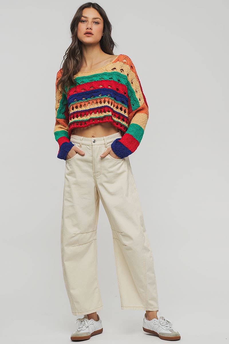 MULITI Pull court en crochet colorblock à nouer dans le dos en vente sur Faire3