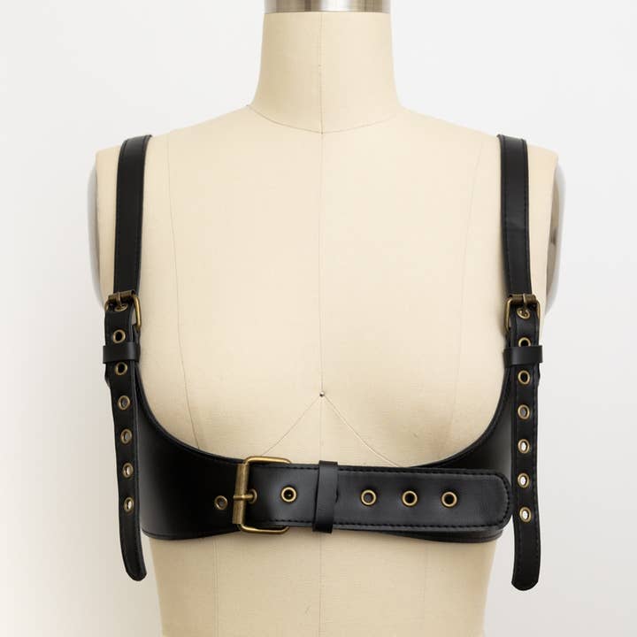 Leto Accessories - Wholesale Belt - Women's - 🖤 Punk Style Black Leather Harness Belt - Adjustable Straps