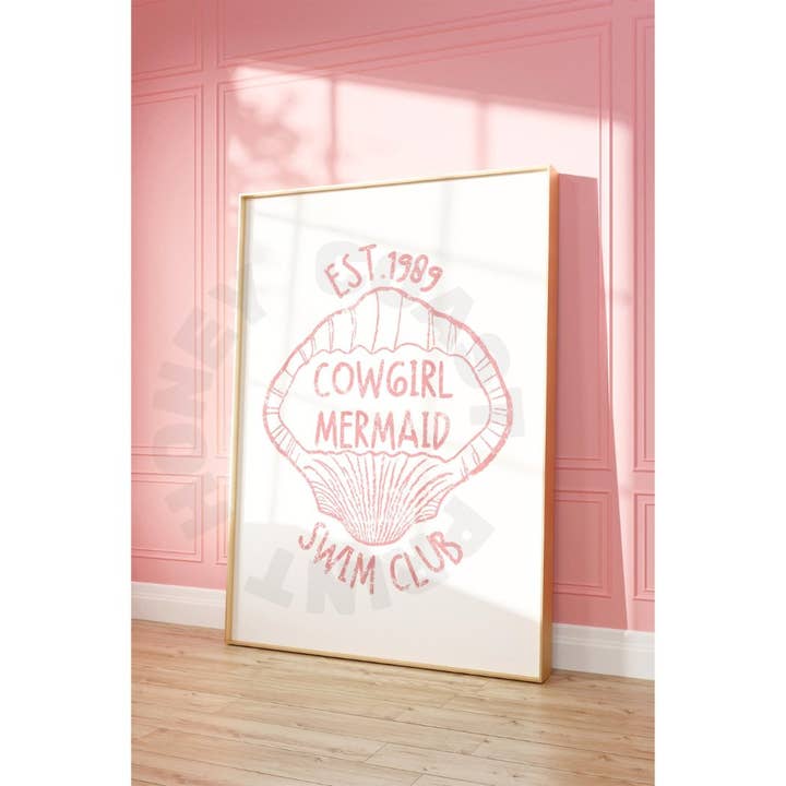 Honey Coast Print Co. - Wholesale Art Print - Cowgirl Mermaid Beach Club Wall Art Pastel Pink Print