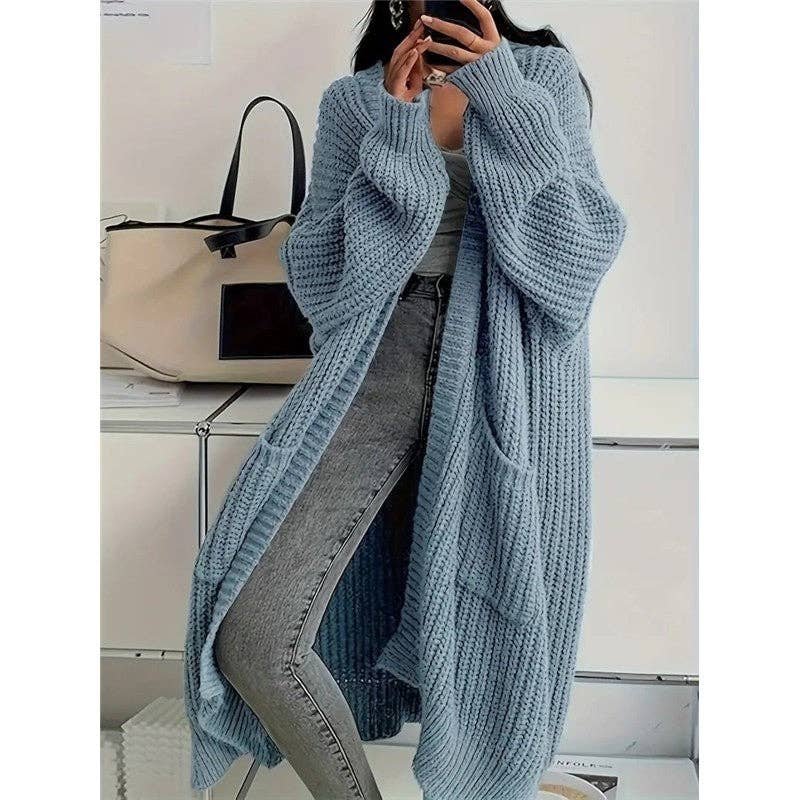 Plush Looks - Wholesale Cardigan - Women's - Thick Mid-Length Loose Knit Sweater Coat8