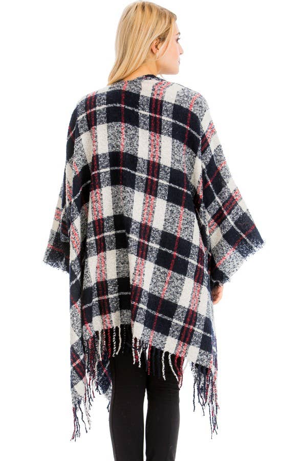Cap Zone – Poncho - Mulher por atacado – Manta Plaid Fashion Manta Ruana Poncho1
