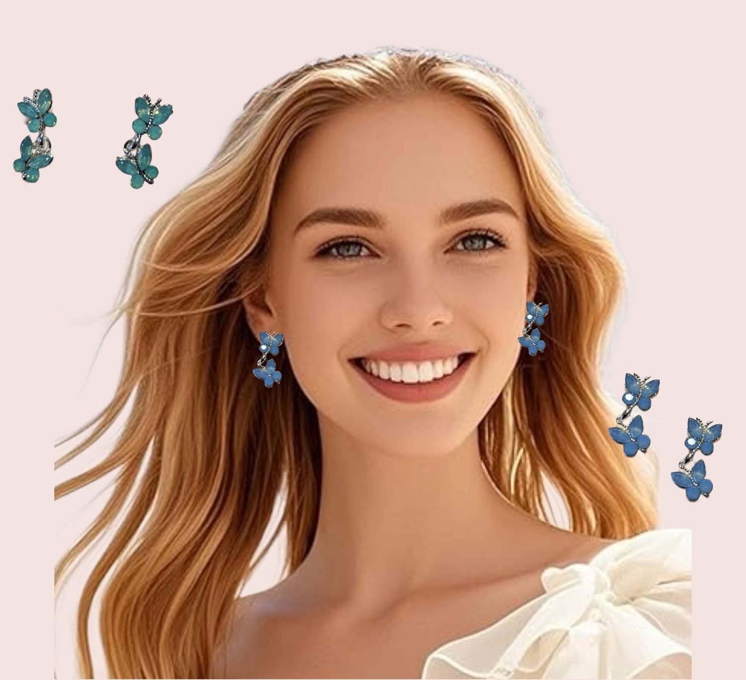 Cool Crystals - Wholesale Dangle Earrings - 20239-128 Ice Blue Butterfly