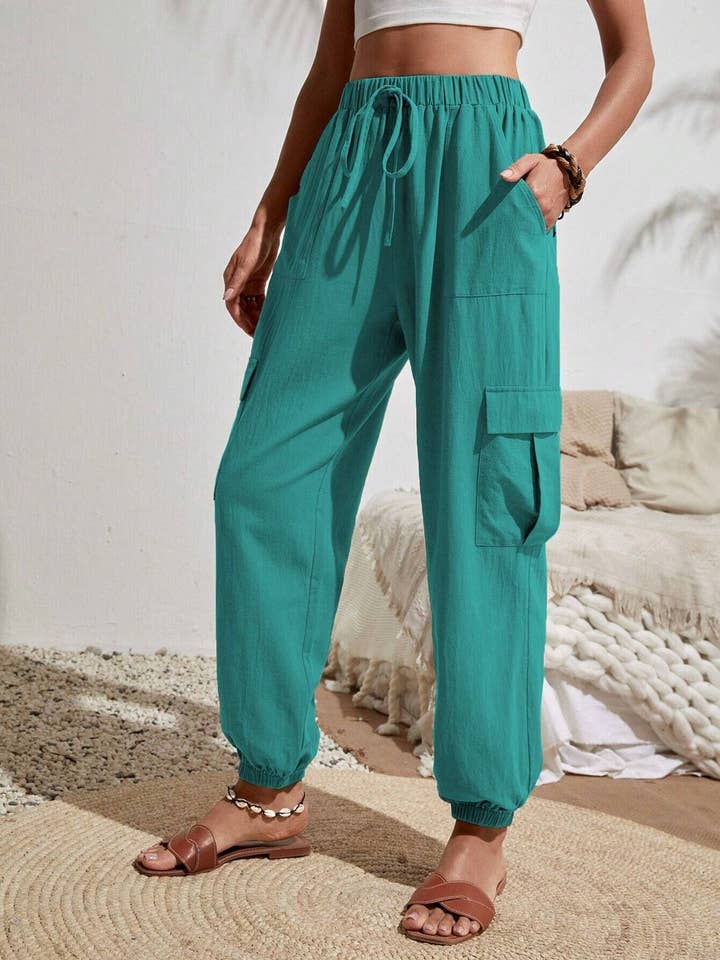 Lily Clothing - Wholesale Pants - Women's - Wash water crepe pocket casual cargo pants3
