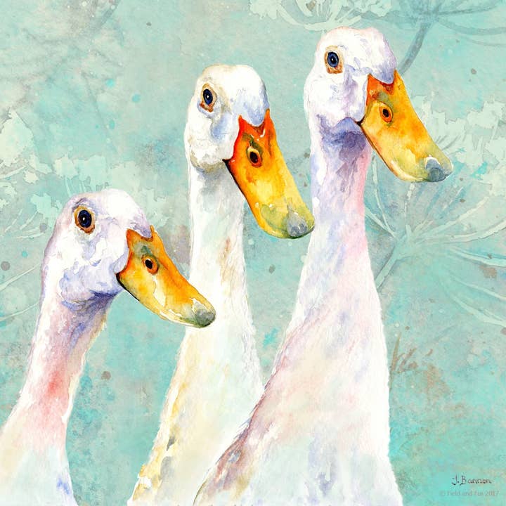 Glass cutting board, Aylesbury Ducks, image by Jane Bannon for wholesale by Field and Fur Gifts