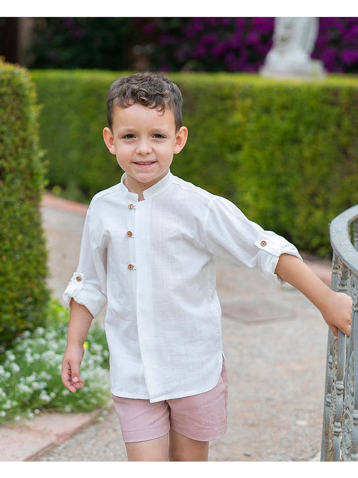 COCO ACQUA - Wholesale Top & Short Set - Kids - Voile Flame Long Sleeve Shirt and Linen Bermuda Set