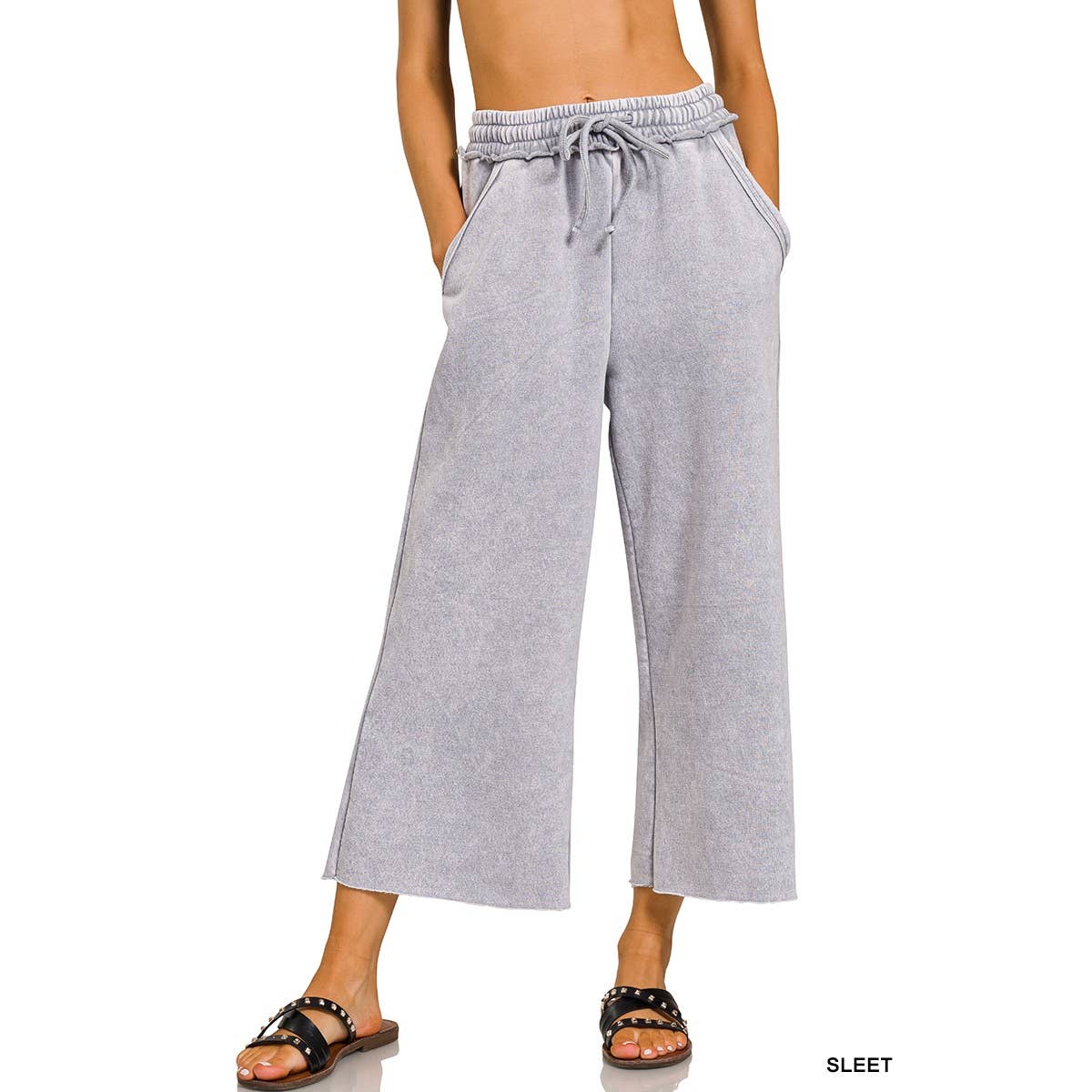 Apolline - Wholesale Pants - Women's - ACID WASH FLEECE PALAZZO SWEATPANTS WITH POCKETS5