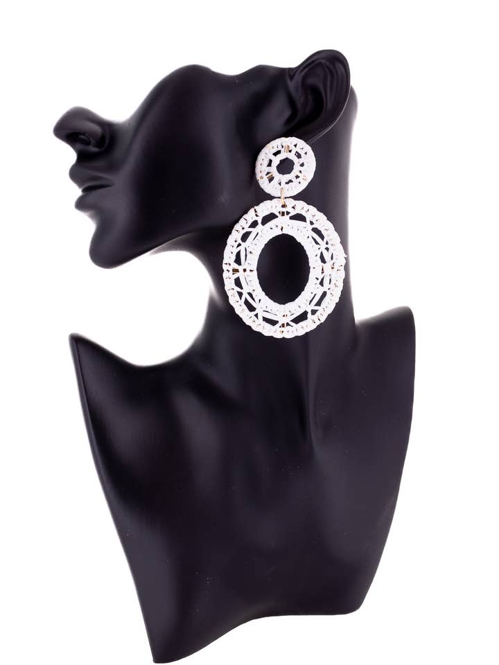 Evelyn Earrings - Raffia, Straw, Handmade, Statement, Oval for wholesale by Rush Style