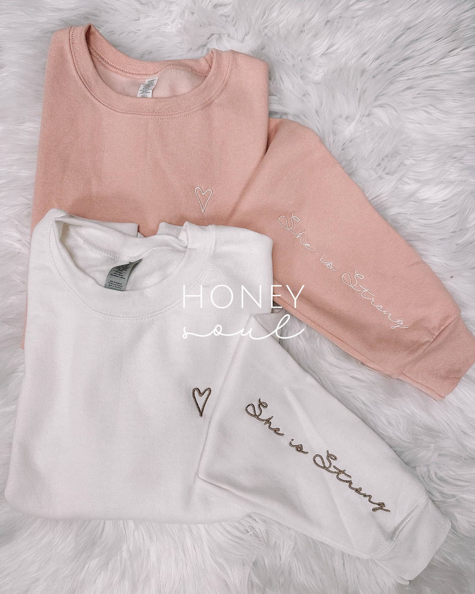 Honey Soul LLC - Wholesale Graphic Sweatshirt - Women's - Embroidered She Is Strong Sweatshirt1