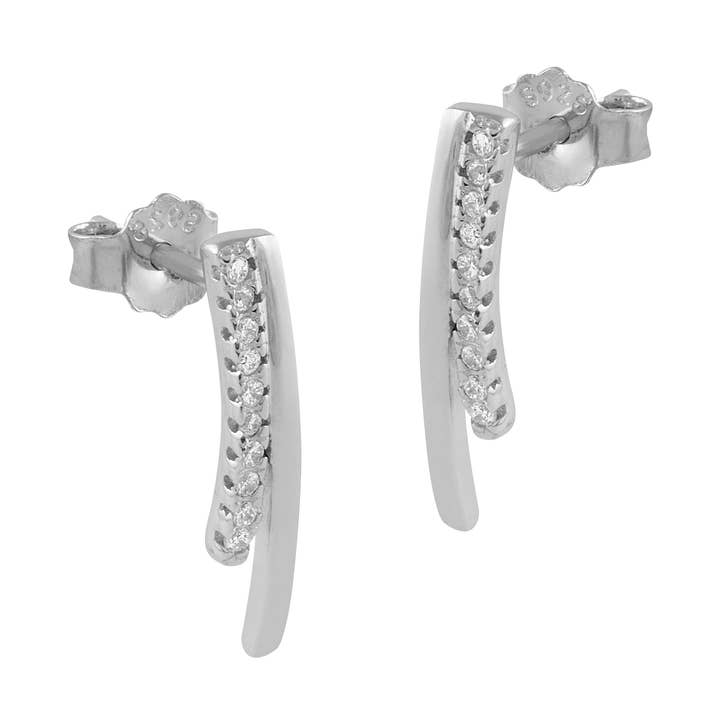 Langstrakte sølv øreringe med zirkoner for engroshandel hos Itemporality