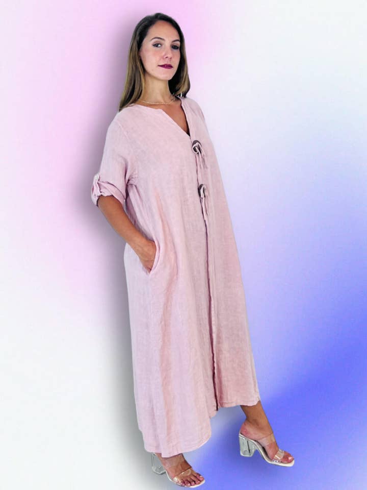 Linen & More – wholesale Klänning - Dam – REF 16325 LÅNG TVÅRINGSKLÄNNING 100% LINNE5