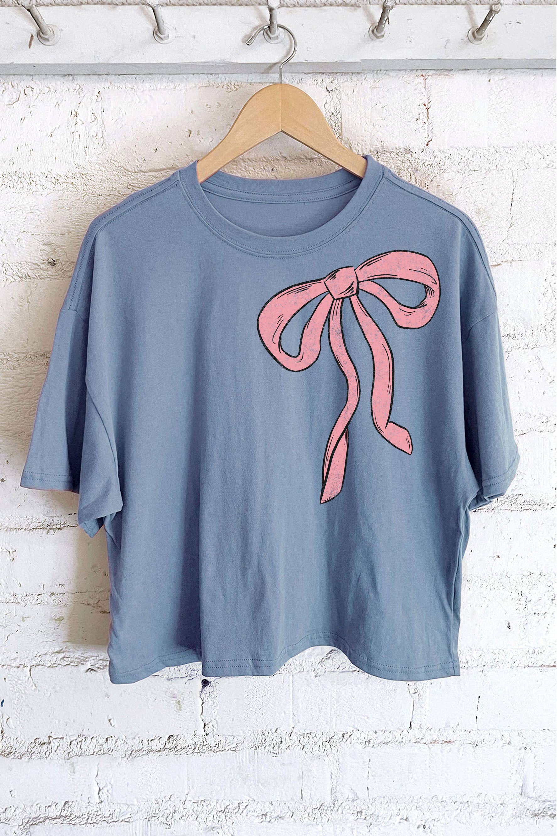 Rustee Clothing - Wholesale Screen Printed T-Shirt - Women's - COUQUETTE PINK RIBBON GRAPHIC LONG CROP TOP2