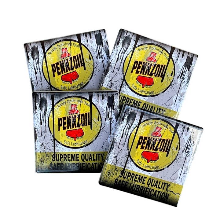 Pennzoil Oil Can Ceramic Coaster | Man Cave Style for wholesale by Miss Crabtree