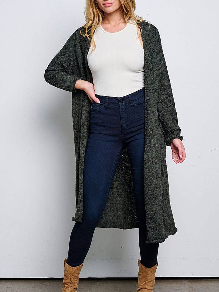 OLIVE LONG SLEEVE OPEN FRONT CARDIGAN for wholesale on Faire