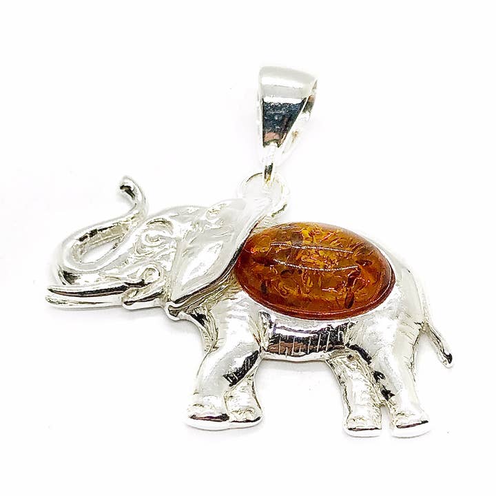 Pendente Elefante Cognac Amber Prata de Lei por atacado de Amberman