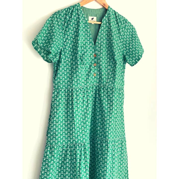 The Indian Bazaar - Wholesale Dress - Women's - Womens Fully Lined Tiered Maxi Dress with pockets Sage Green6