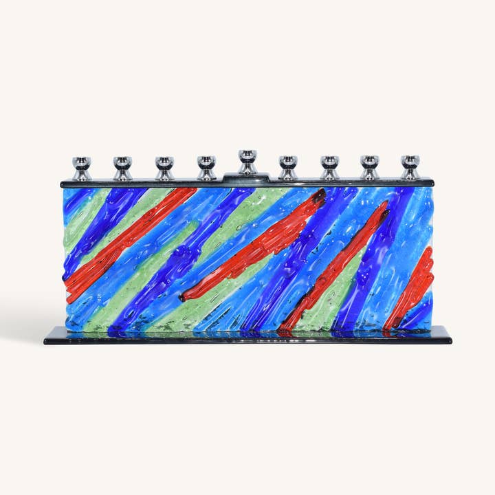 Menorá de cristal hecha a mano - Forever Young para venta al por mayor de Ner Mitzvah