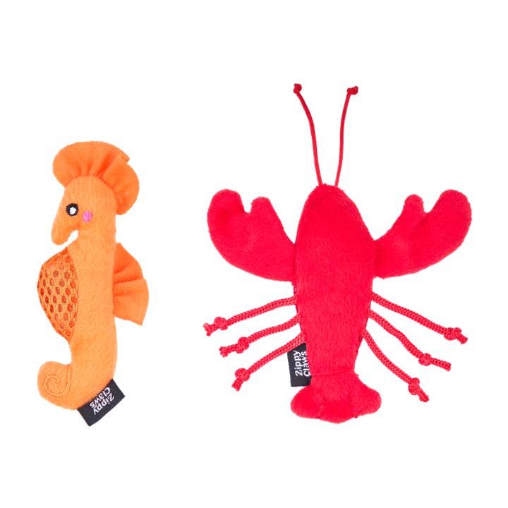 ZippyPaws - Wholesale Pet Toy - Cat - ZippyClaws® Mesh Mates 2-Pack - Seahorse and Lobster1