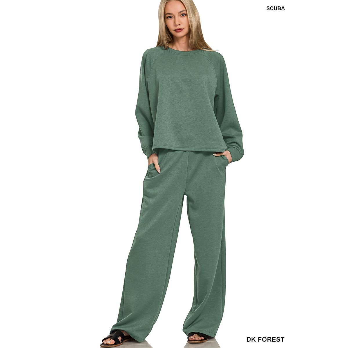 HiteJeans - Wholesale Lounge Set - Women's - Scuba crewneck pullover wide pants 2 pieces set3