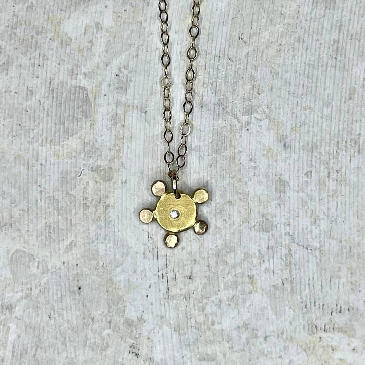 NG5-"18KT Gold Sunburst" Tiny Necklace w Diamond for wholesale by alison blair studio