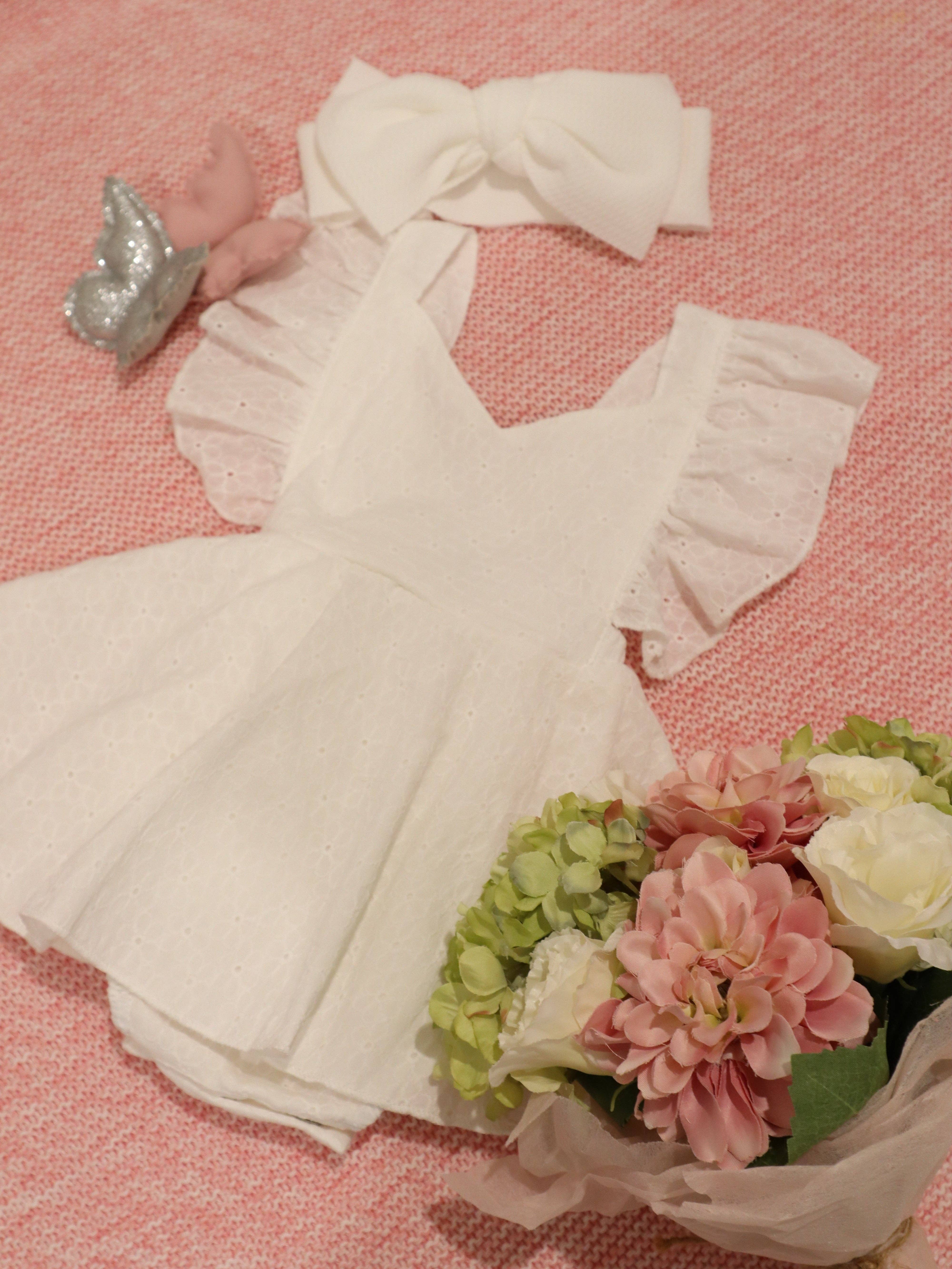 Maman - Wholesale Jumpsuit – Baby - Vivian Embroidered White Cotton Baby Girl Romper3