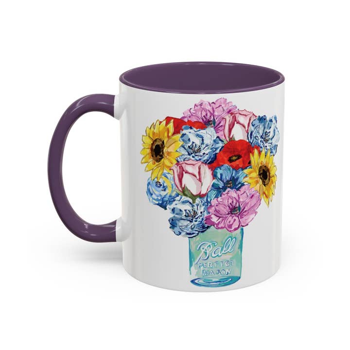 Blue Cava - Wholesale Coffee Mug - Spring Floral Mason Jar Two Tone Ceramic Mug - 11 oz & 15 oz30