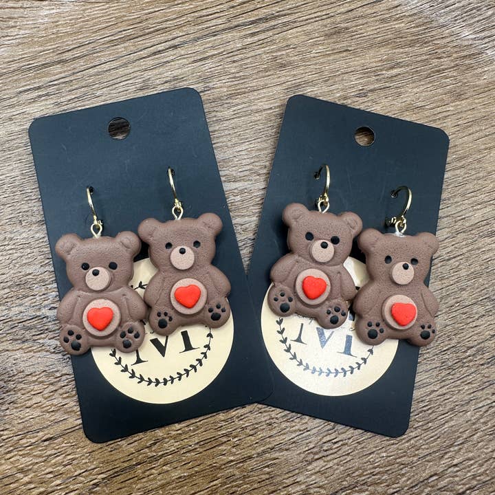 Teddy Bear Dangle Polymer Clay Earrings for wholesale by Making with Molli