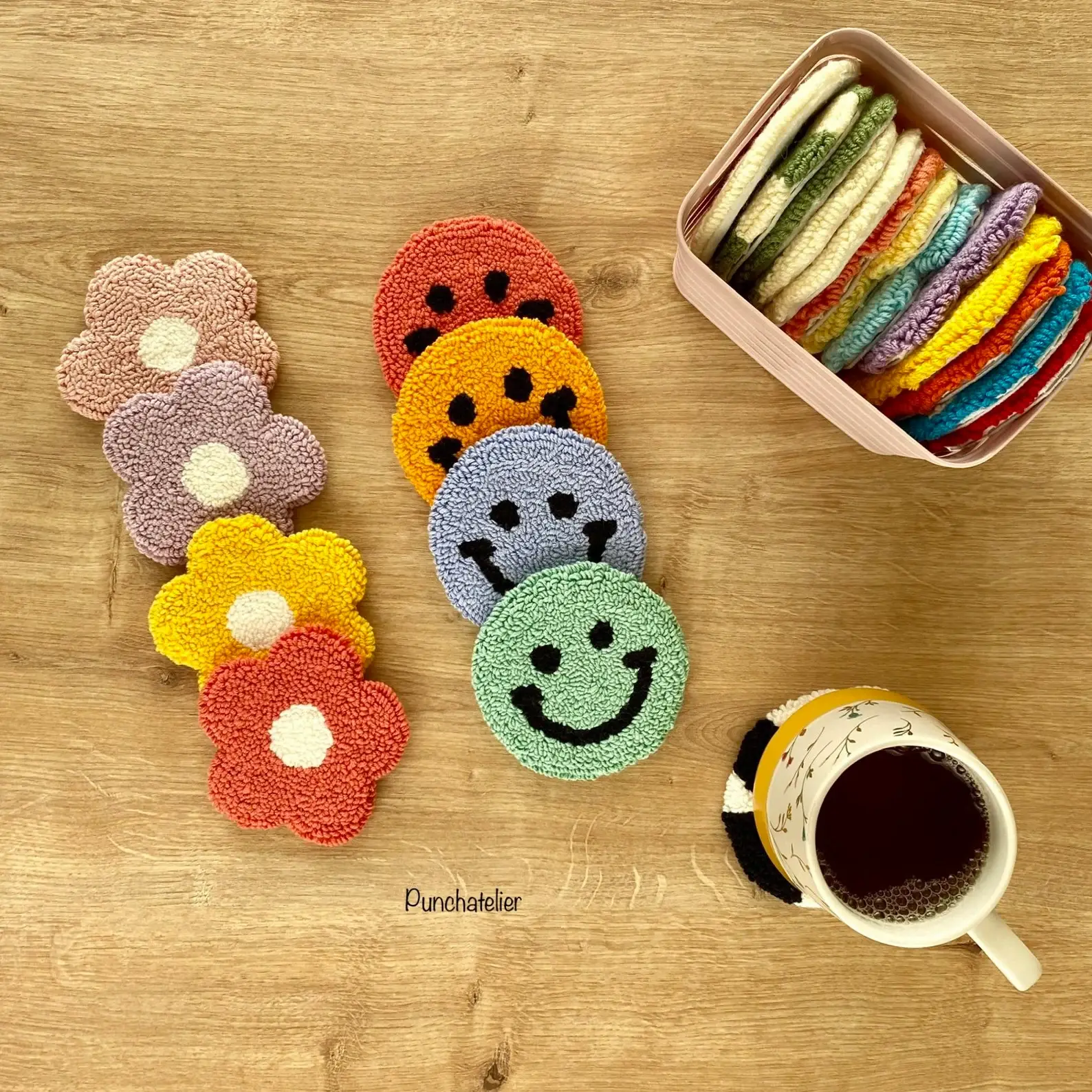 PunchAtelier - Venta al por mayor Material para bordado/punto de cruz - Kit Tufting de Posavasos 4 piezas3