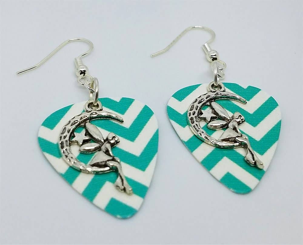 Simply Raevyn - Wholesale Dangle Earrings - Fairy on the Half Moon Charm Guitar Pick Earrings31