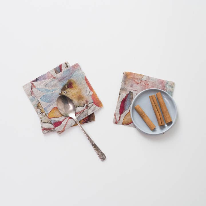 Linen Tales (We cover U.S. import duties) – wholesale Underlägg – Orange Flow - Set med 4 underlägg i naturlinne1