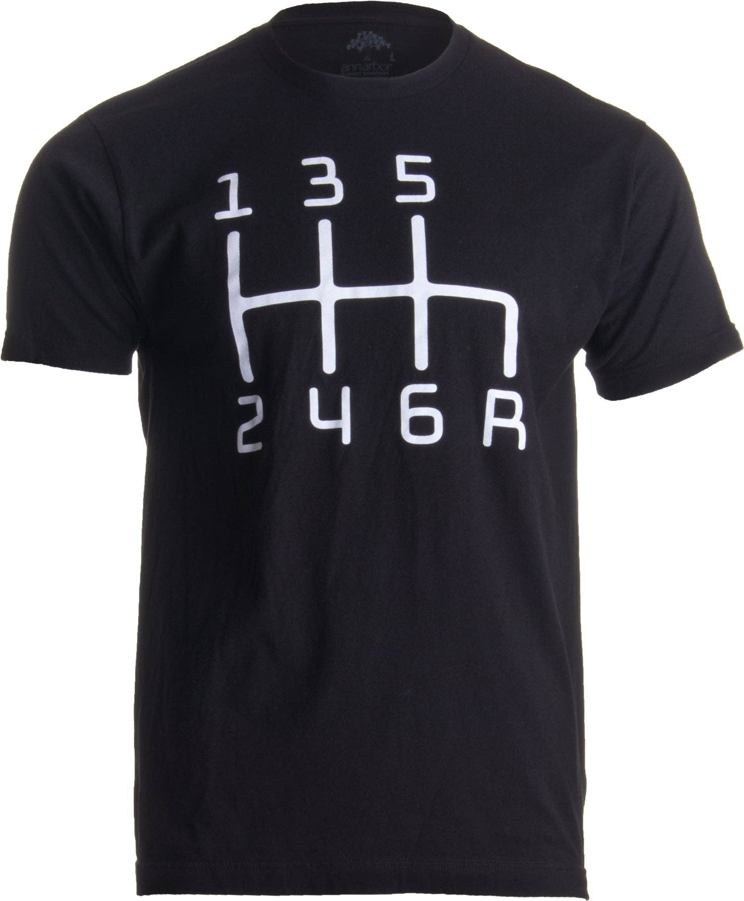 Black 6 Speed Manual Shift Pattern Racing T-shirt Men's/Unisex for wholesale on Faire4