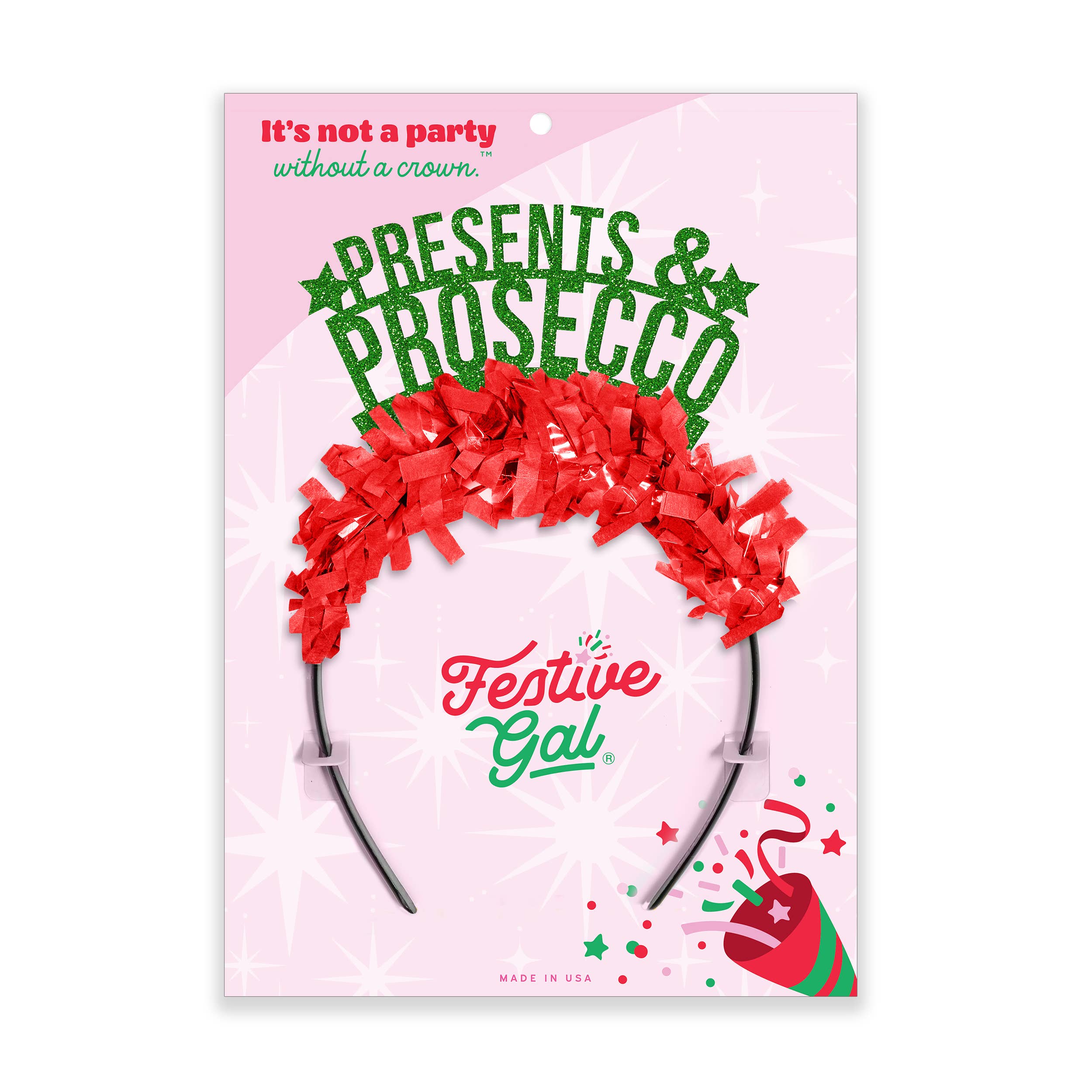 Festive Gal - Wholesale Party hat/crown - Presents & Prosecco Holiday Christmas Party Crown Headband3