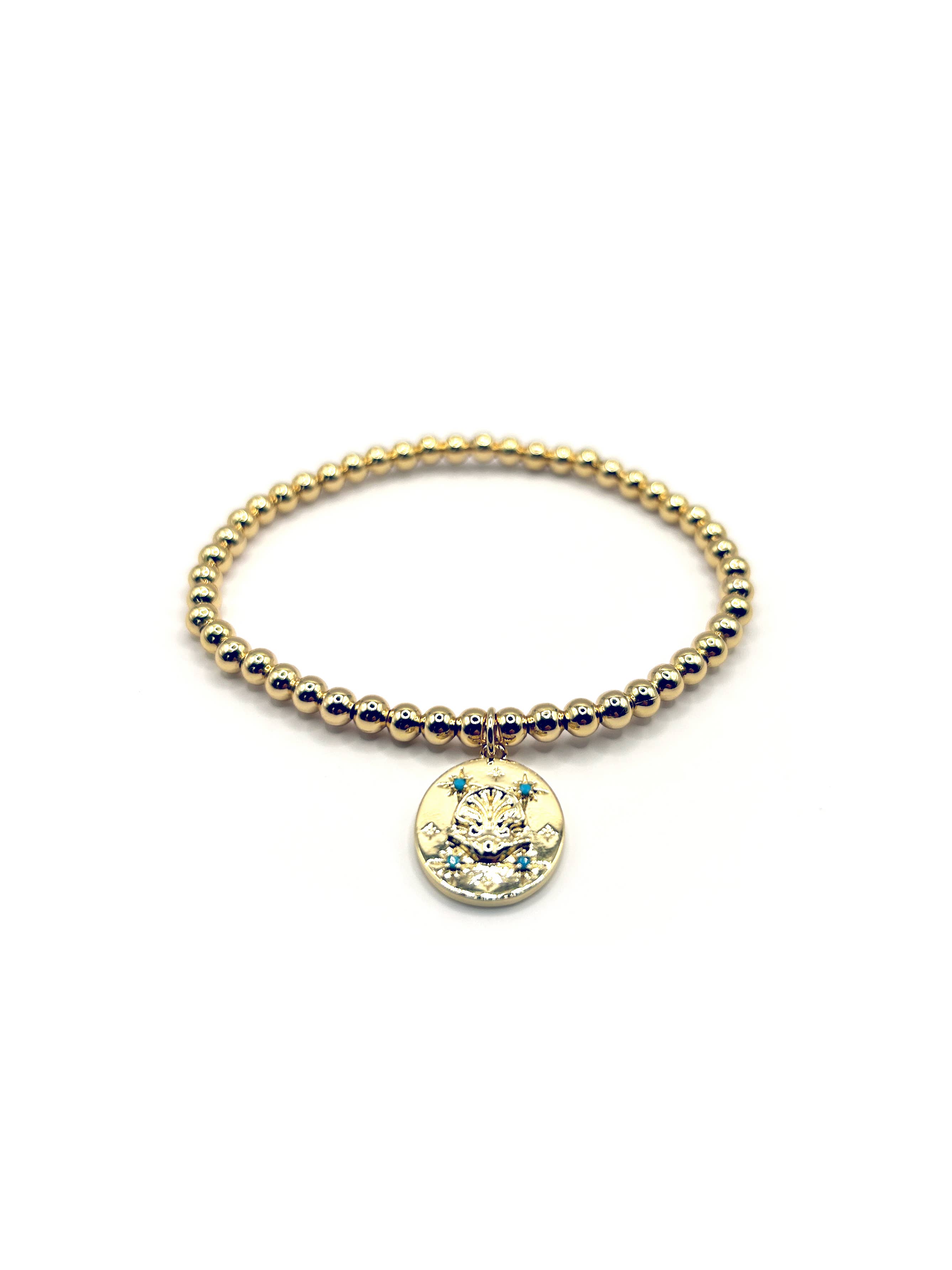 Kaylie Dawn Jewelry - Wholesale Beaded Bracelet - Shell Vignette Stretchy Charm Bracelet 18k Gold Plated Beads