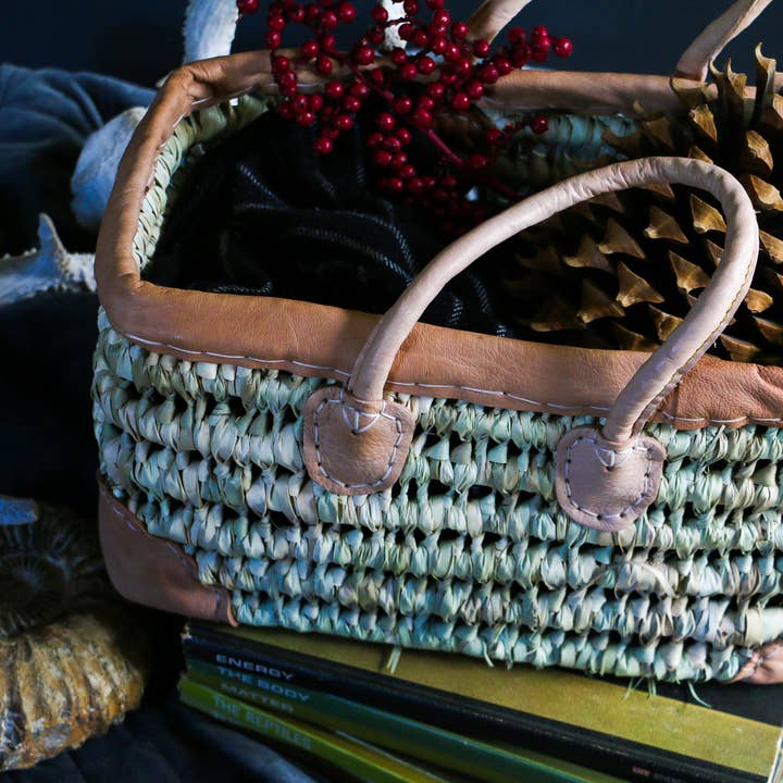 Medina - Wholesale Basket - Open Weave Basket with Leather Trim