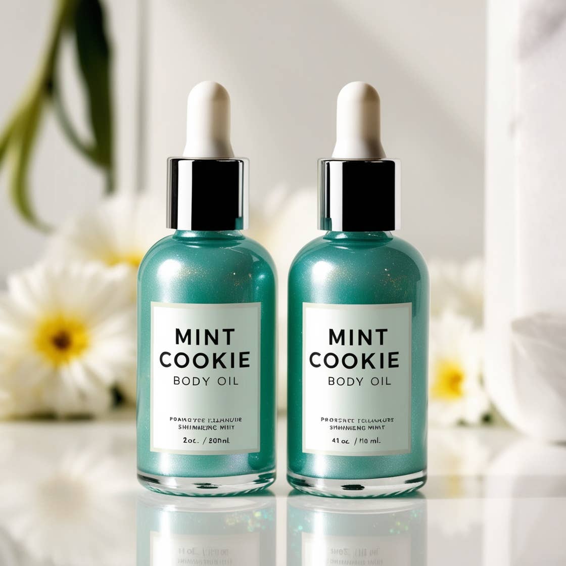 Beautique Goals - Vente Huile pour le bain/corps - Huile pour le corps scintillante à la menthe et au biscuit2