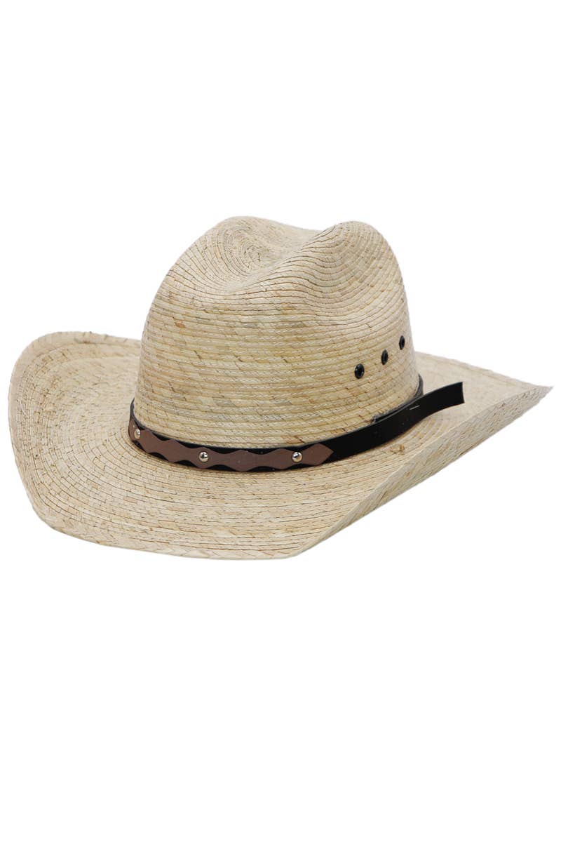 Cap Zone - Wholesale Cowboy Hat - Kids - Kids Eyeleted Cutter Crown Palm Straw Cowboy Hat3
