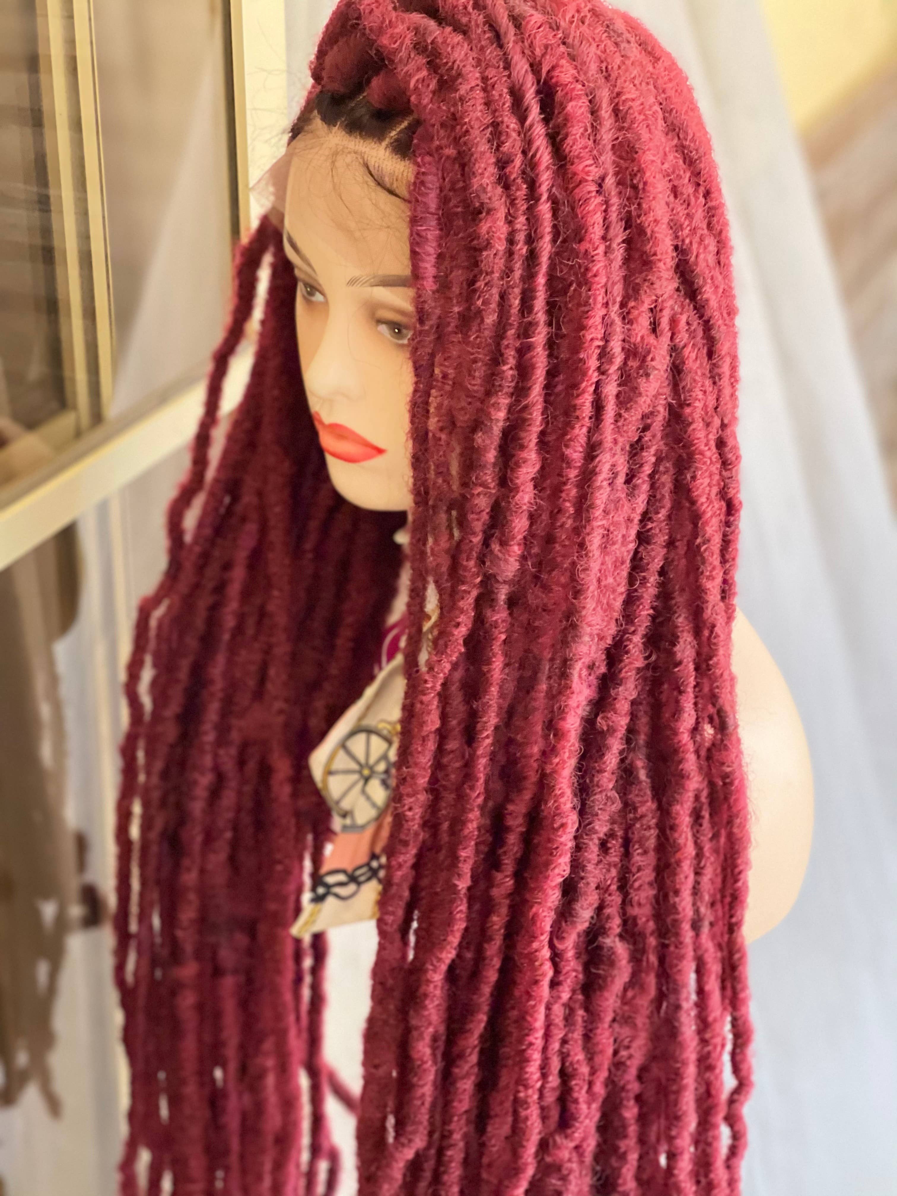 Lamuskwigs – wholesale Wig/hair piece – 36 inche Long distressed faux locs, wine  faux locs wig.3