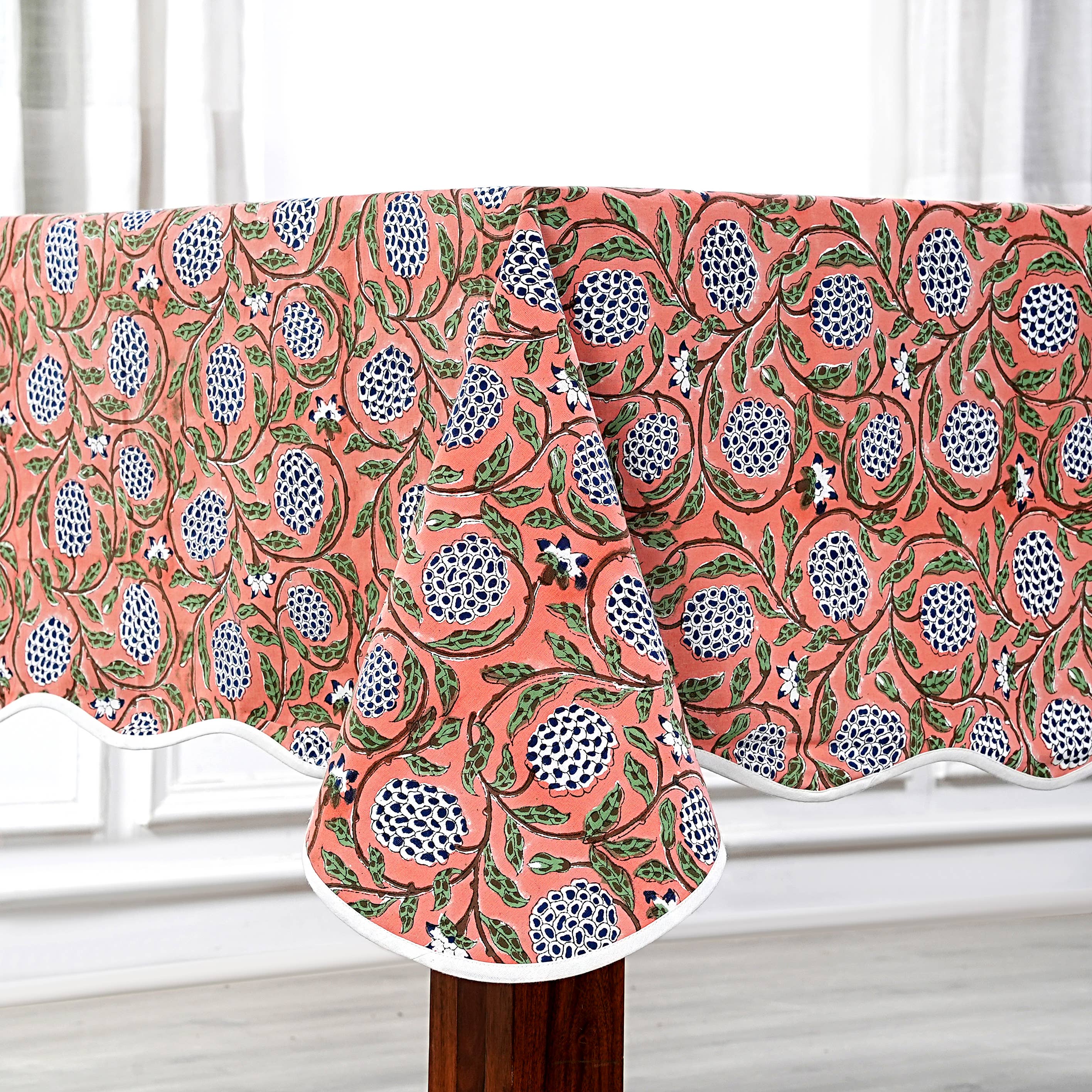 Fabricrush - Wholesale Tablecloth - Dark Salmon Block Printed Piping Tablecloth 100% Cotton   0