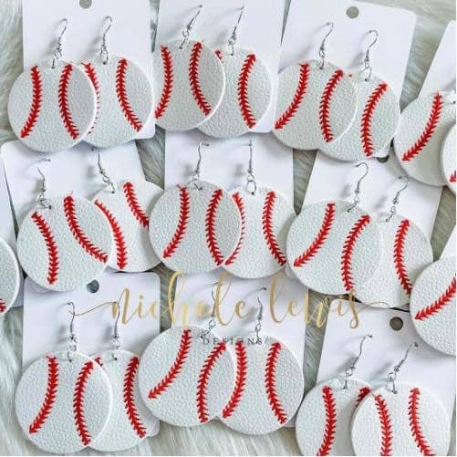 Leather Baseball Earrings for wholesale by Golden Rae Wholesale