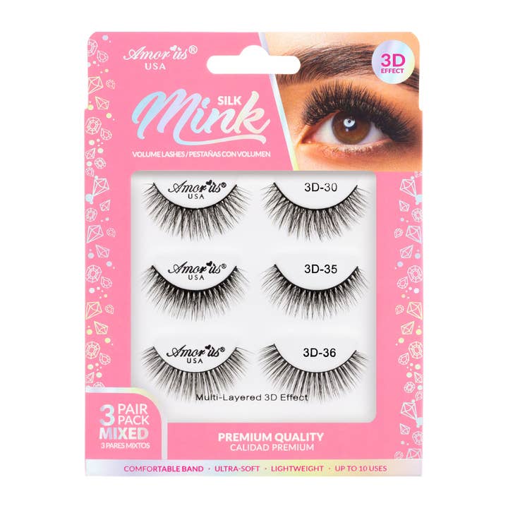 Mix 5 - 3D Silk Mink Lashes Pack for wholesale by Amorus USA