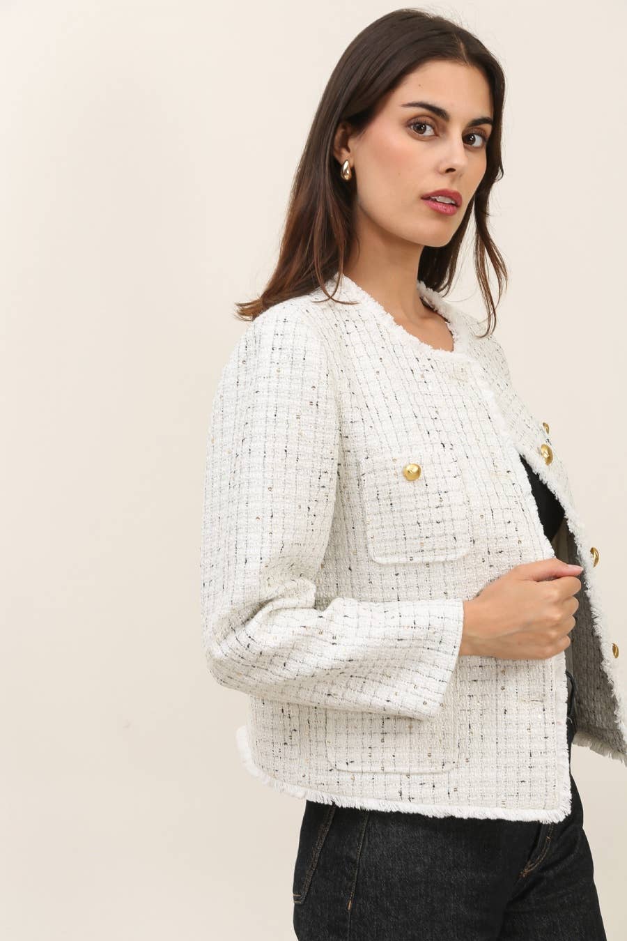 Attrait Paris – Großhandel Anzugjacke – Damen  – Tweedjacke mit Rundhalsausschnitt6